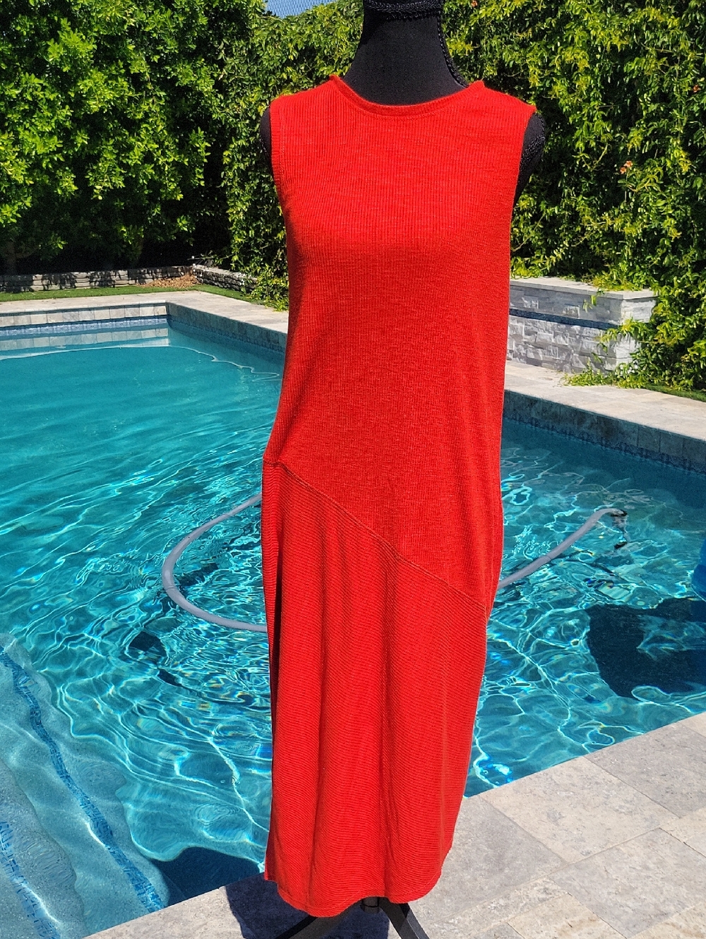 RACHEL Rachel Roy Sleeveless Ribbed Red Asymetrical Maxi Dress L